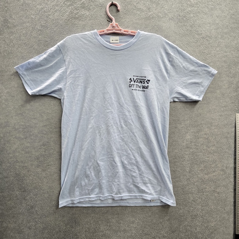 Vans‎ Men Shirt MEDIUM Light Blue Graphic Rabbit Record Logo Regular Fit